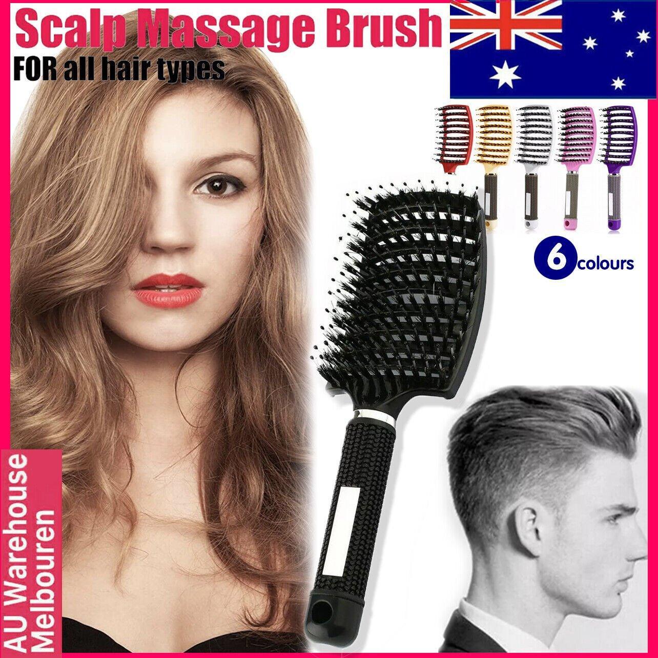 Hair Styling Tools: Detangle Nylon Boar Bristle Brush Hairbrush Smooth Hair Head Scalp Massage Comb - Black *1 Unit