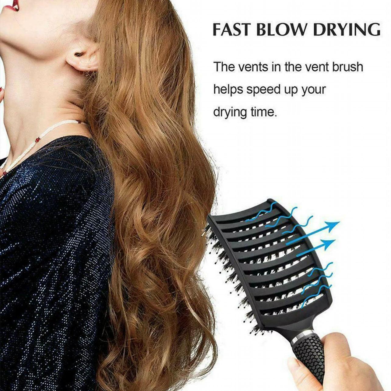 Hair Styling Tools: Detangle Nylon Boar Bristle Brush Hairbrush Smooth Hair Head Scalp Massage Comb - Black *1 Unit