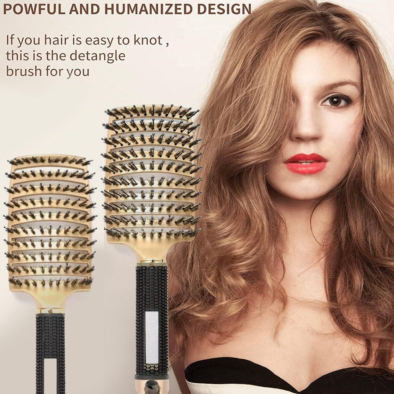 Hair Styling Tools: Detangle Nylon Boar Bristle Brush Hairbrush Smooth Hair Head Scalp Massage Comb - Black *1 Unit