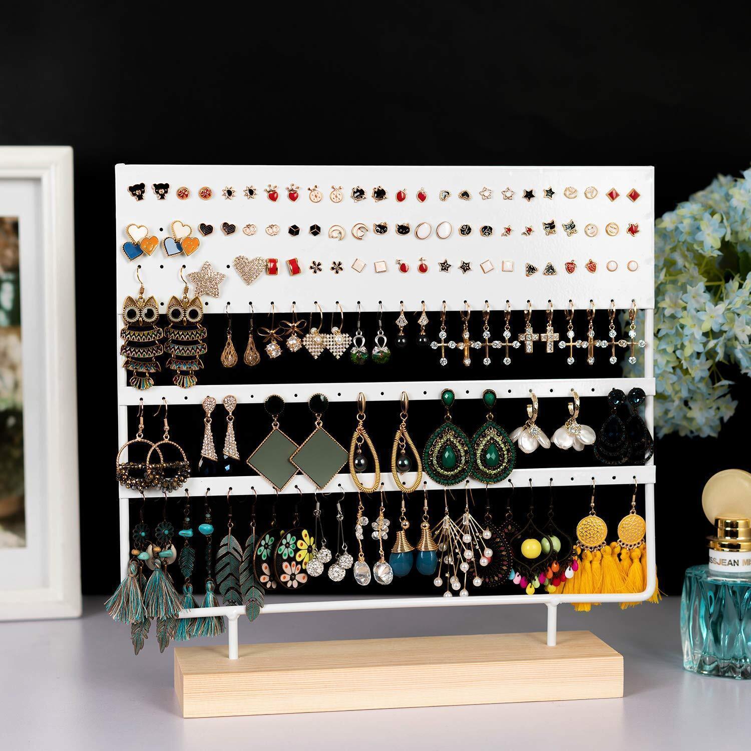Jewellery Making Kits: Earring Stand Display Rack 3-Tier Ear Stud Holder Jewelry Organizer 144 Holes - Black