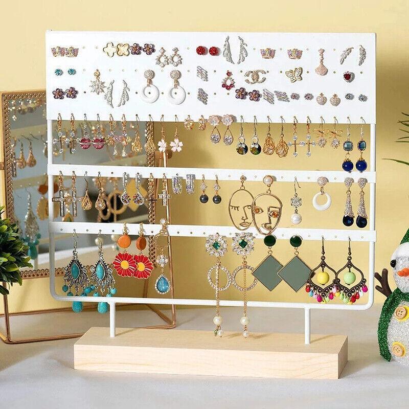 Jewellery Making Kits: Earring Stand Display Rack 3-Tier Ear Stud Holder Jewelry Organizer 144 Holes - White