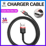 Phone Chargers: Red+Black Baseus USB to Type C Charger Cable 3A Fast Charging for Huawei - 2M 1PC