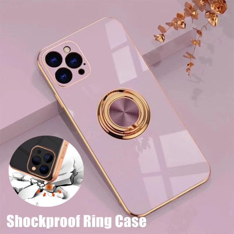 Phone Cases & Screen Protectors: Light Purple Luxury Shockproof Silicone Ring Case Stand Cover for iPhone 14 13 12 Pro Max - iPhone XR