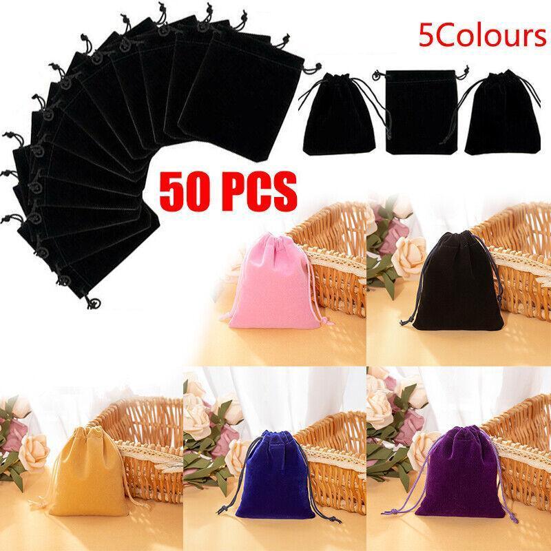Gift Bags: 50X Small Velvet Cloth Drawstring Bags Gift Bag Jewelry Ring Pouch Earring Favor 9x12 - Black