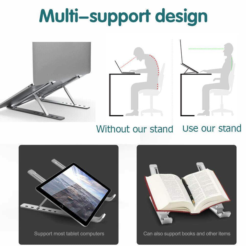 Laptop Stands: Adjustable Laptop Stand Portable Aluminum Alloy Desktop Holder for 11 to 17.3 Inch - Black