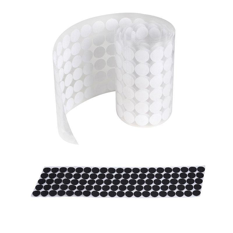 Tape: Hook and Loop Sticky Self Adhesive Dots Coins Circles Tape Black White 15mm - White