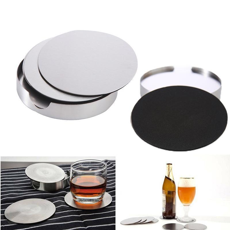 Coasters: Stainless Steel Drink Coaster Set 6PCS Heat Resistant Cup Pads With Holder