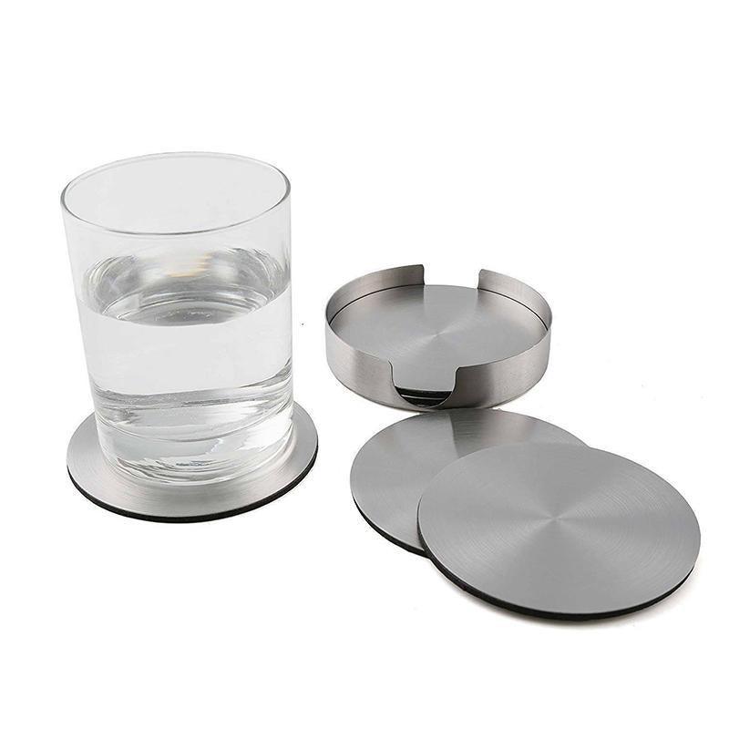 Coasters: Stainless Steel Drink Coaster Set 6PCS Heat Resistant Cup Pads With Holder