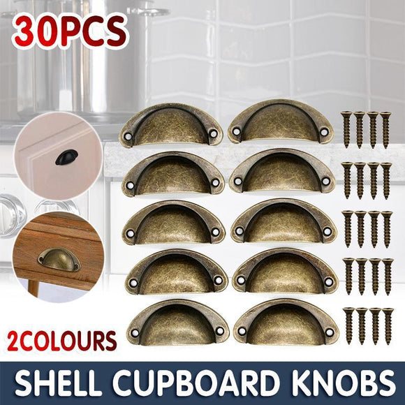 30X Modern Cup Cabinet Handle Knob Drawer Furniture Door Pull Shell Cupboard - Bronze