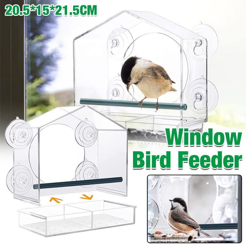 Bird Cage Accessories: Clear Acrylic Window Bird Feeder with Strong Suction Cups and Removable Seed Tray