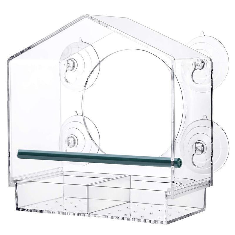 Bird Cage Accessories: Clear Acrylic Window Bird Feeder with Strong Suction Cups and Removable Seed Tray