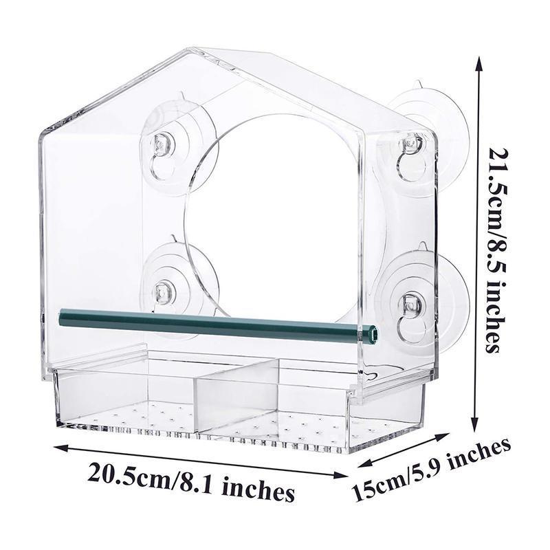 Bird Cage Accessories: Clear Acrylic Window Bird Feeder with Strong Suction Cups and Removable Seed Tray