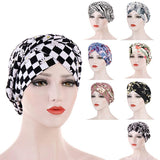 Women's Accessories: Women Floral Turban Head Wrap Cap Comfortable Chemo Headscarf Headwear - Black and white grid