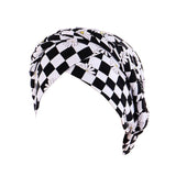 Women's Accessories: Women Floral Turban Head Wrap Cap Comfortable Chemo Headscarf Headwear - Black and white grid