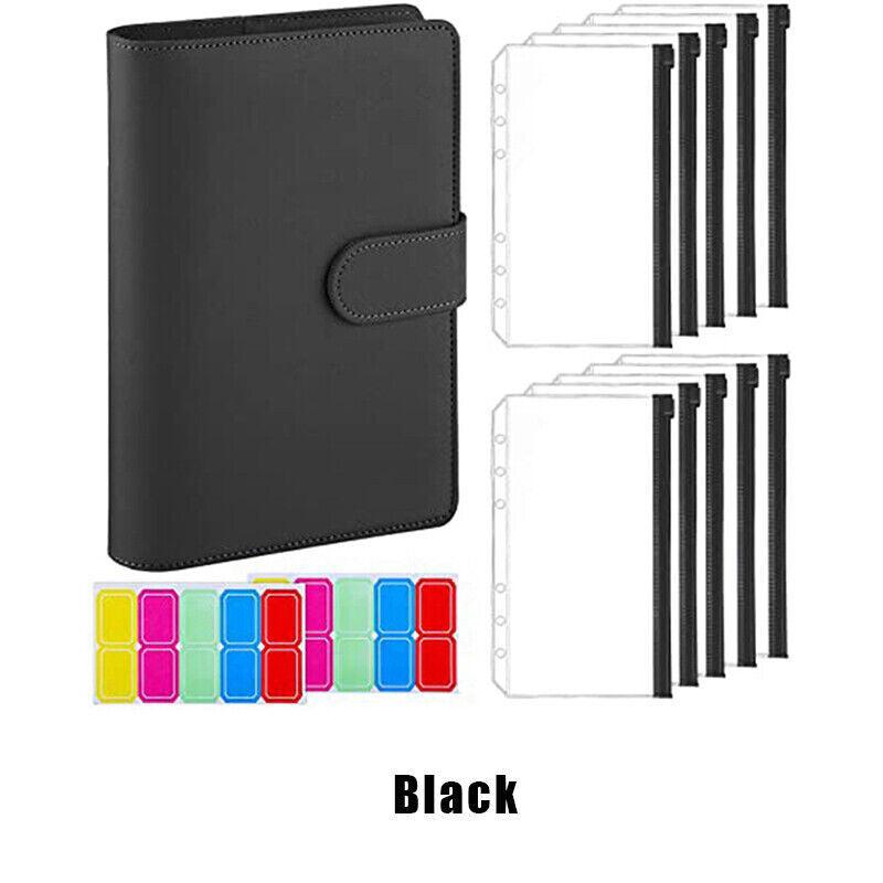 A6 Pu Leather Binder Pockets Cash Envelope Planner Notebooks - Pink+White