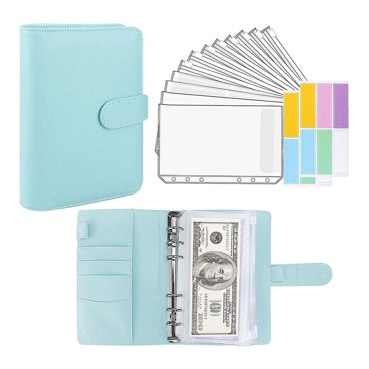 A6 Pu Leather Binder Pockets Cash Envelope Planner Notebooks - Laser Purple