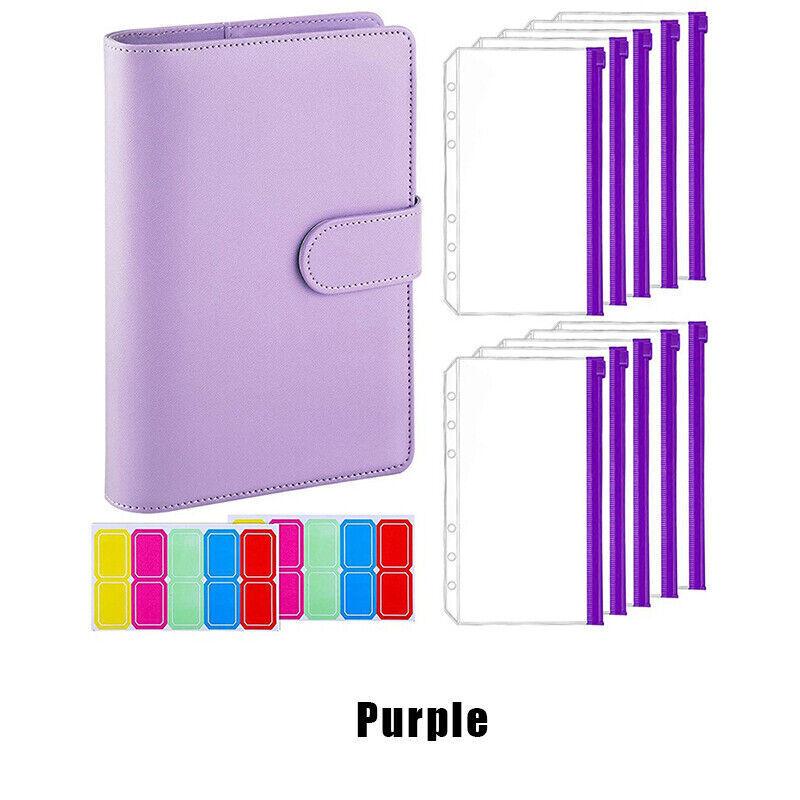 Office Supplies: A6 Pu Leather Binder Pockets Cash Envelope Planner Notebooks - Laser Silver
