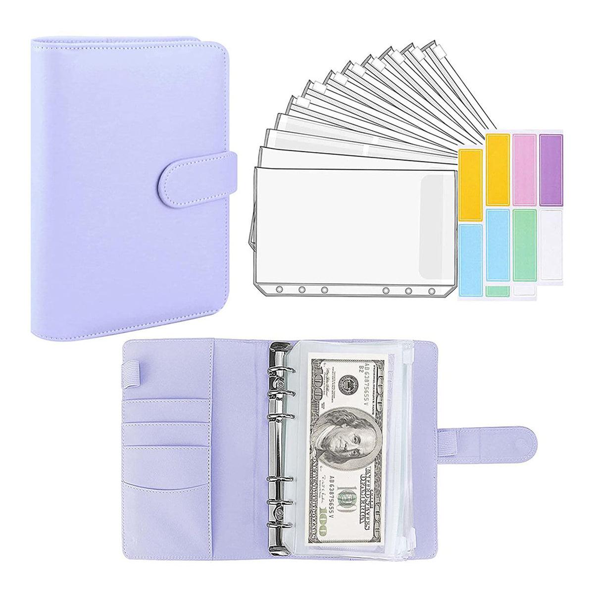 Office Supplies: A6 Pu Leather Binder Pockets Cash Envelope Planner Notebooks - Laser Silver