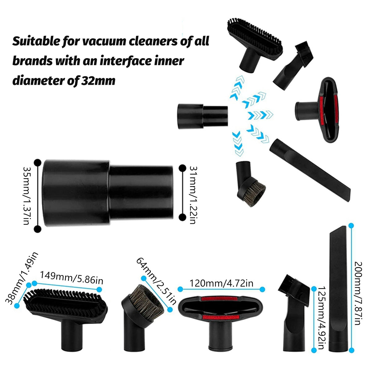 Vacuum Cleaner Accessories: 6pcs Vacuum Cleaner Accessory Suction Head Suitable for 32mm Inner Diameter Fit