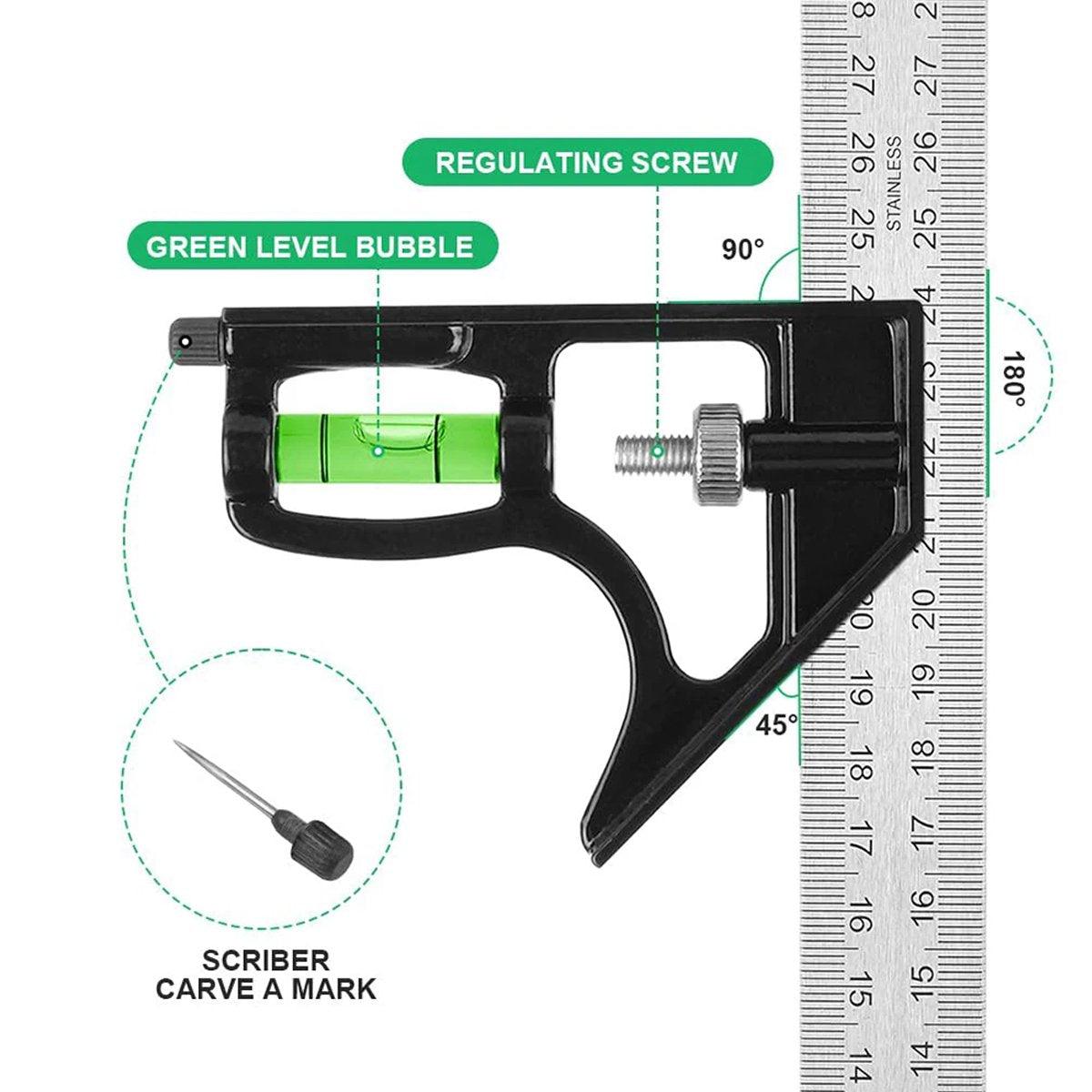 Power & Electrical Supplies: 300mm Horizontal Movable Angle Ruler Adjustable Measuring Tool for Engineering