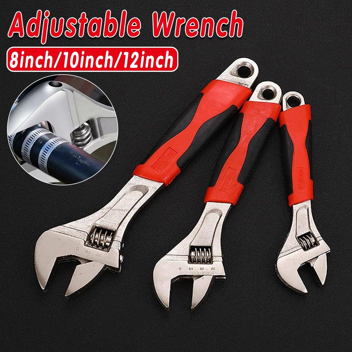 Tool Boxes: 8inch 10inch 12inch Durable Chrome Vanadium Steel Rubberized Grip Adjustable Wrench - 8inch