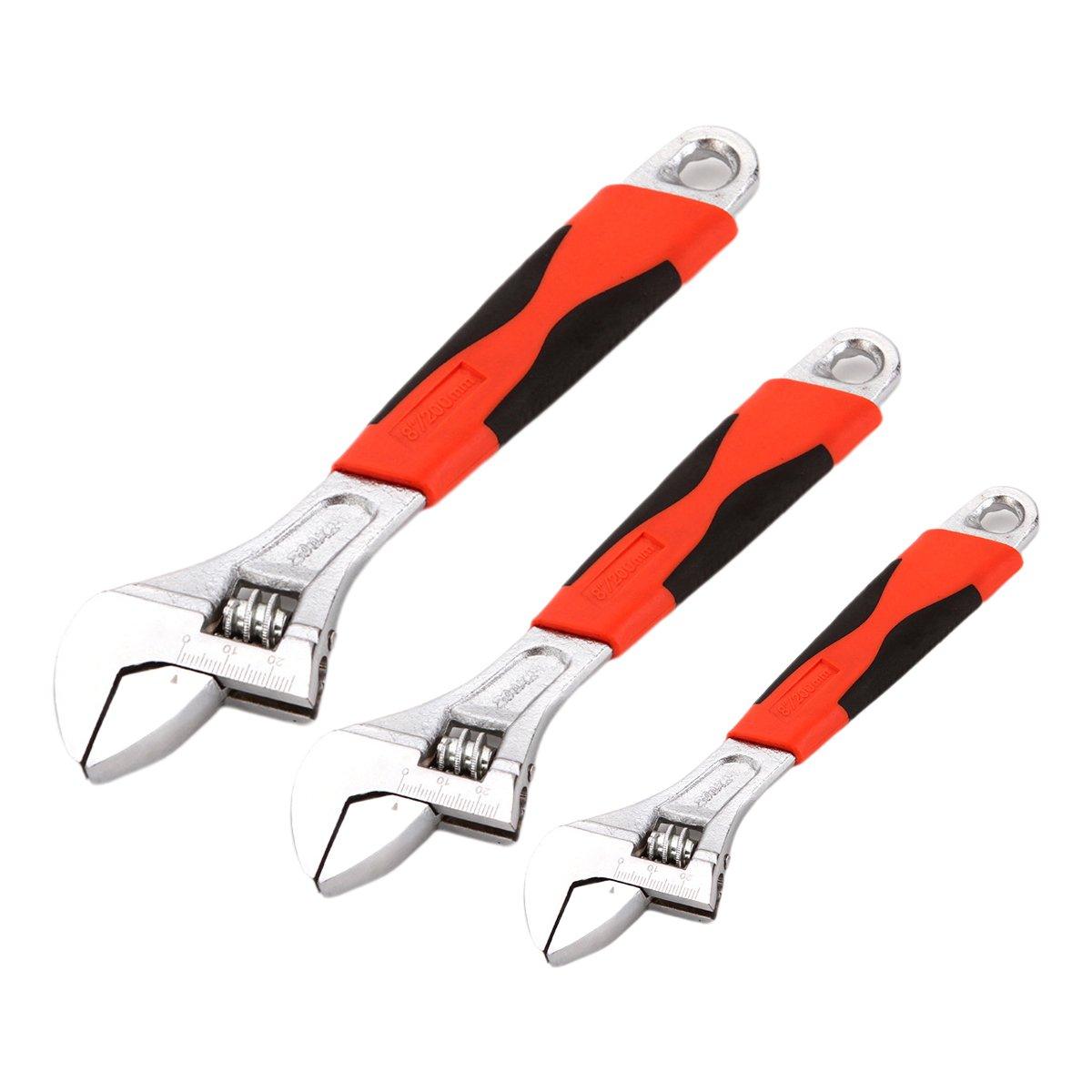 Tool Boxes: 8inch 10inch 12inch Durable Chrome Vanadium Steel Rubberized Grip Adjustable Wrench - 8inch
