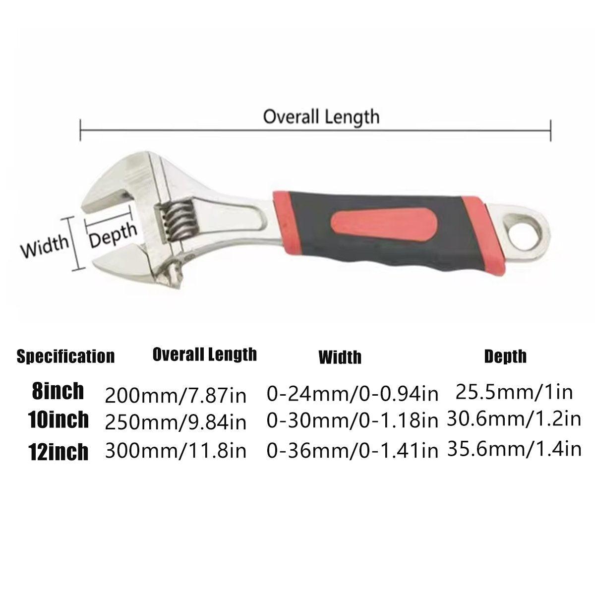 Tool Boxes: 8inch 10inch 12inch Durable Chrome Vanadium Steel Rubberized Grip Adjustable Wrench - 8inch