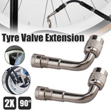 2X Car Motorbike Tyre Valve Extension Adaptor 90 Degree Angle Silver Nozzles