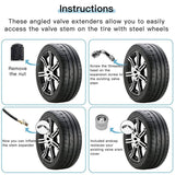 2X Car Motorbike Tyre Valve Extension Adaptor 90 Degree Angle Silver Nozzles