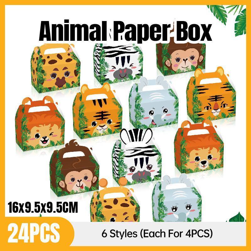 Food Storage: 24X Jungle Safari Animal Gift Boxes Bag Favour Present Wrapping Candy Cookie Box