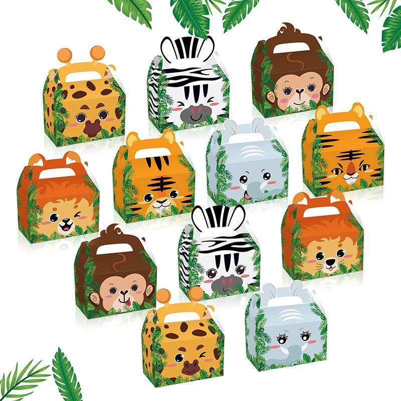 Food Storage: 24X Jungle Safari Animal Gift Boxes Bag Favour Present Wrapping Candy Cookie Box