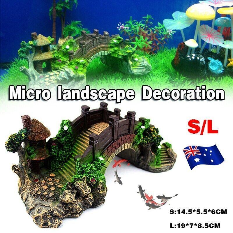 Aquarium Decor: Aquarium Fish Tank Ornament Bridge Resin Rock Pavilion Tree Landscape Decoration - L:19*7*8.5CM