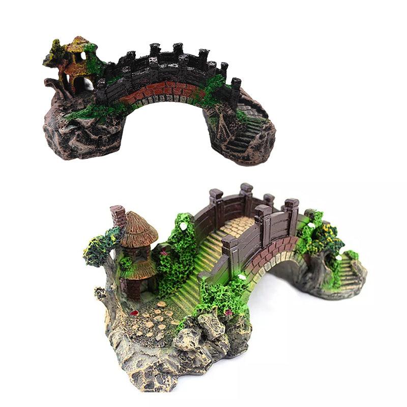 Aquarium Decor: Aquarium Fish Tank Ornament Bridge Resin Rock Pavilion Tree Landscape Decoration - L:19*7*8.5CM