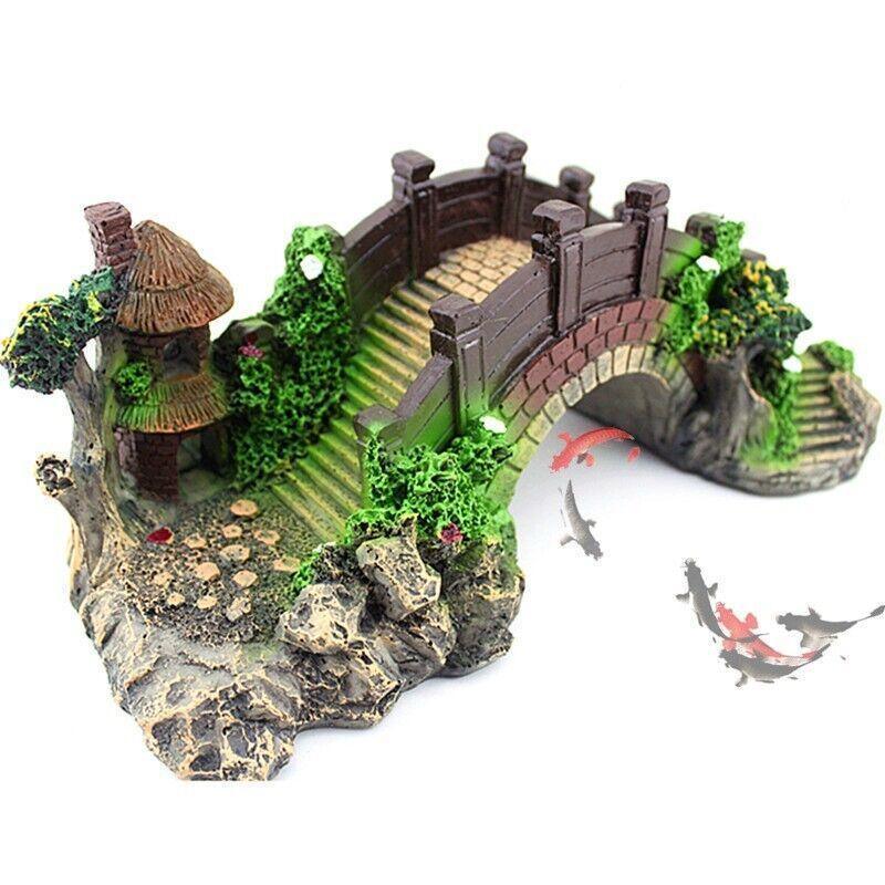 Aquarium Decor: Aquarium Fish Tank Ornament Bridge Resin Rock Pavilion Tree Landscape Decoration - L:19*7*8.5CM