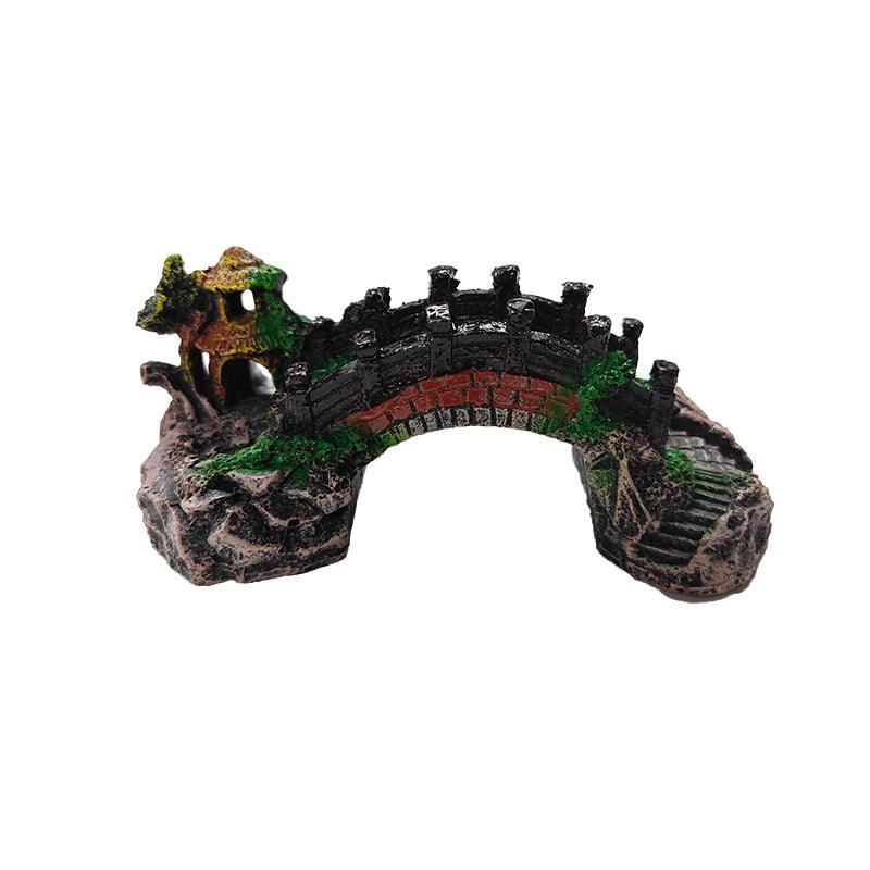 Aquarium Decor: Aquarium Fish Tank Ornament Bridge Resin Rock Pavilion Tree Landscape Decoration - L:19*7*8.5CM