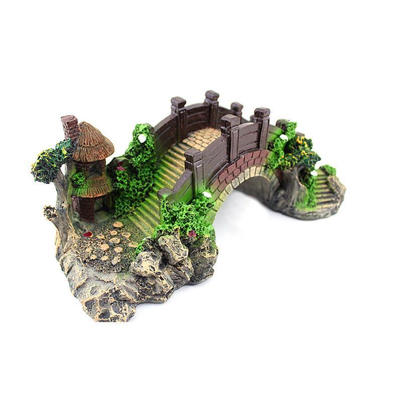 Aquarium Decor: Aquarium Fish Tank Ornament Bridge Resin Rock Pavilion Tree Landscape Decoration - L:19*7*8.5CM