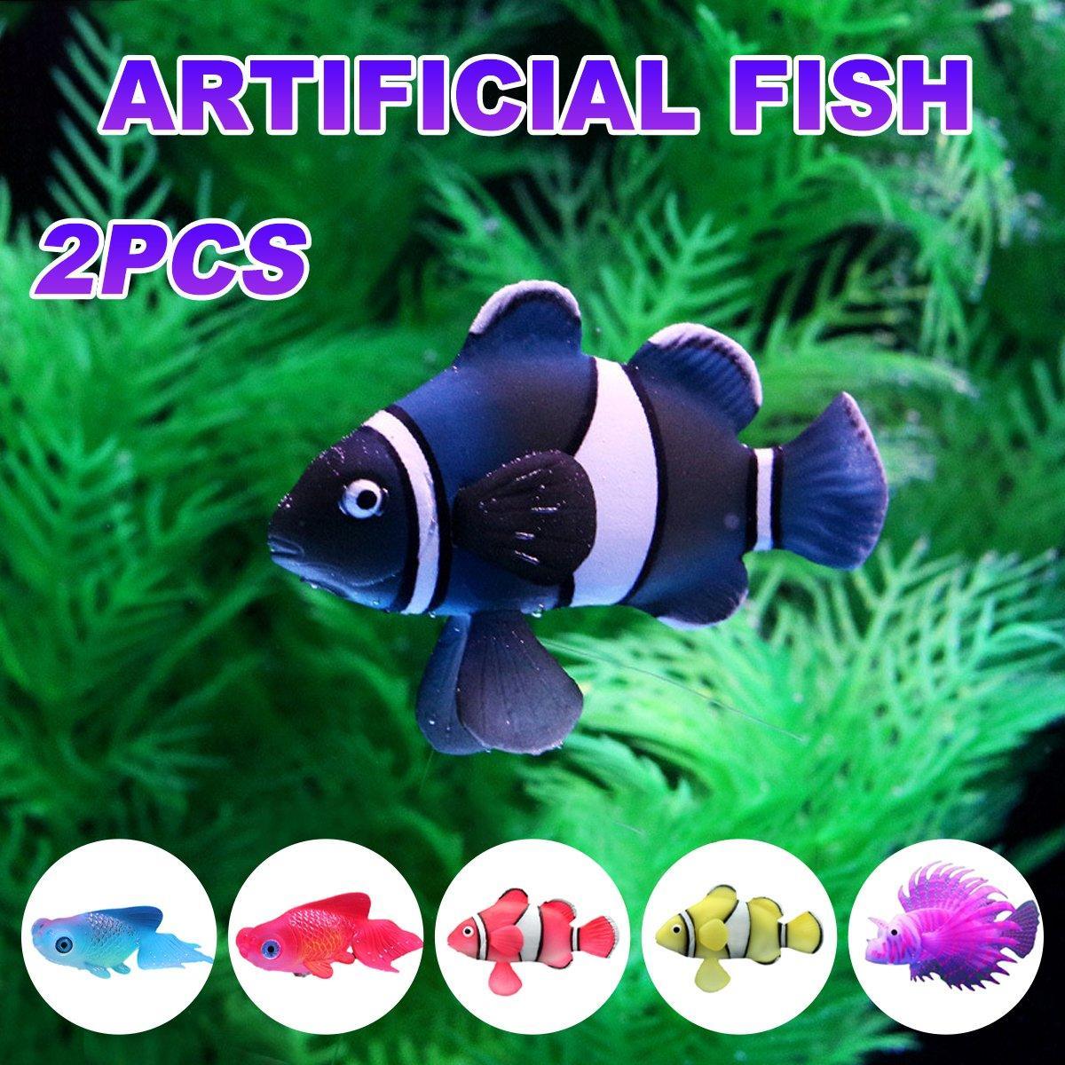 Aquarium Decor: 2PCS Artificial Betta Fish Aquarium Decorations Silicone Floating Moving Fish - Sky Blue Goldfish