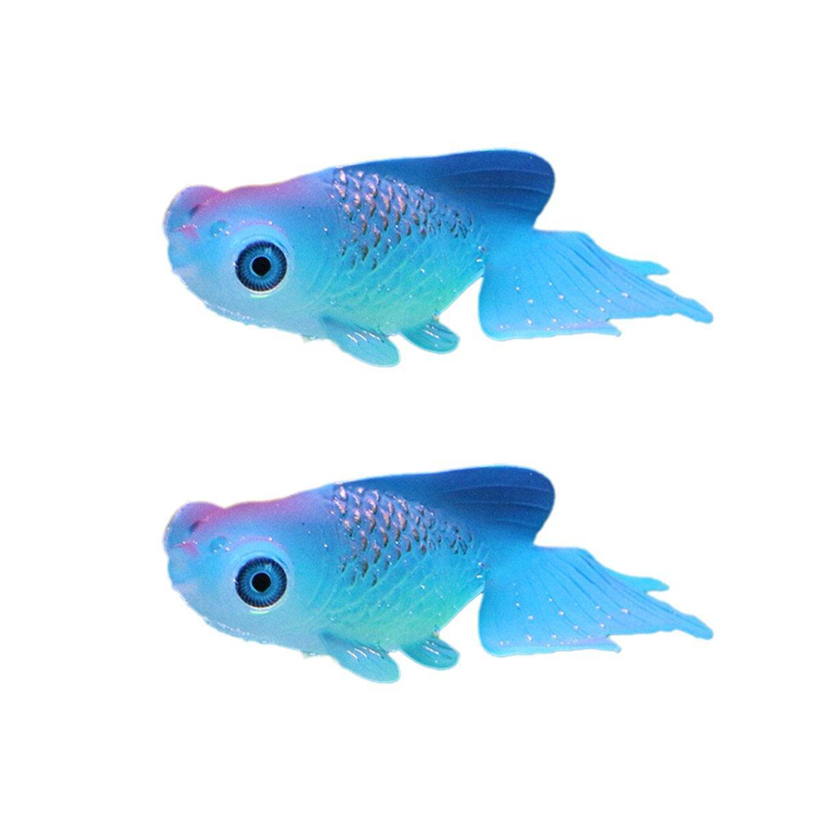 Aquarium Decor: 2PCS Artificial Betta Fish Aquarium Decorations Silicone Floating Moving Fish - Sky Blue Goldfish