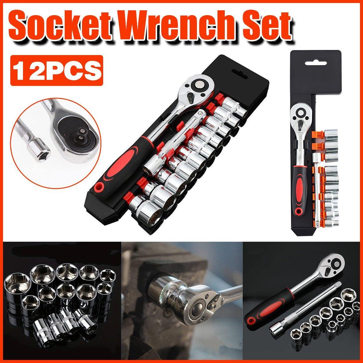 Hand Tools: 12PCS Socket Ratchet Wrench Set Quick Release Handle Extension Bar Tool Set