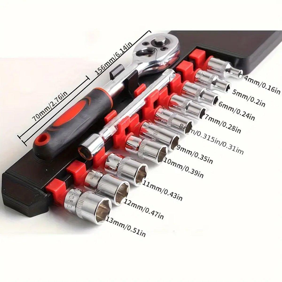 Hand Tools: 12PCS Socket Ratchet Wrench Set Quick Release Handle Extension Bar Tool Set