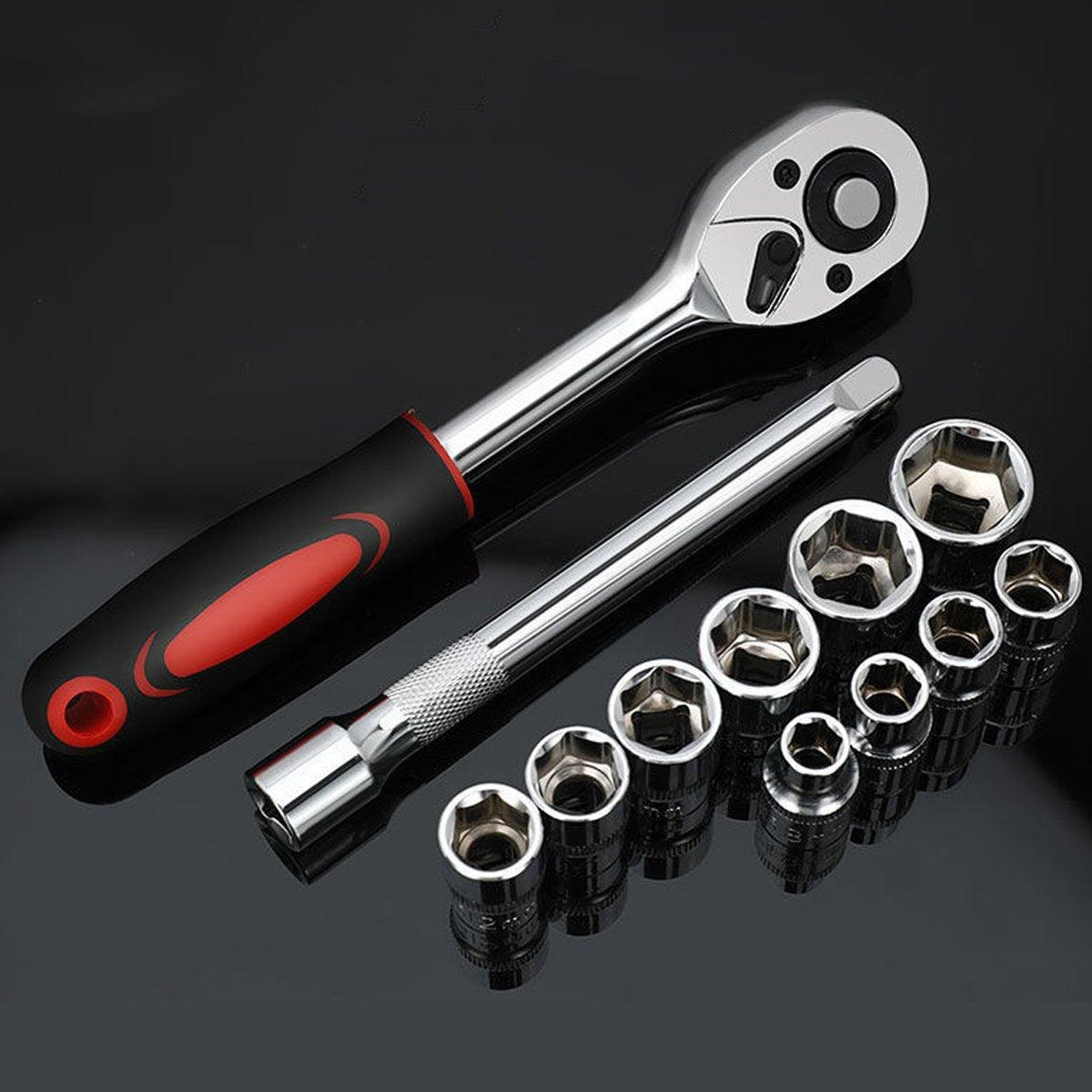 Hand Tools: 12PCS Socket Ratchet Wrench Set Quick Release Handle Extension Bar Tool Set