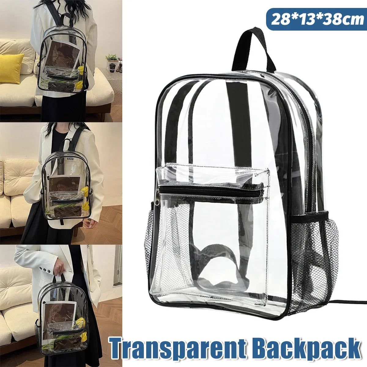 Transparent Backpack Schoolbag Large Capacity Storage Bag For School And Travel