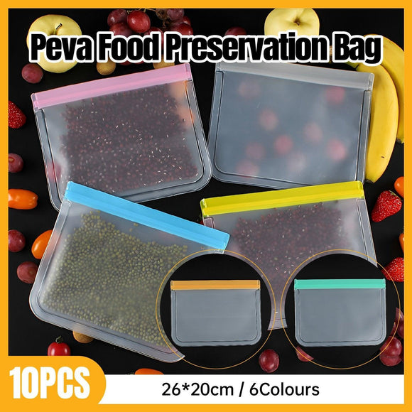 10 Pack Reusable Frosted PEVA Food Storage Bags Resealable Ziplock Freezer Safe - Orange