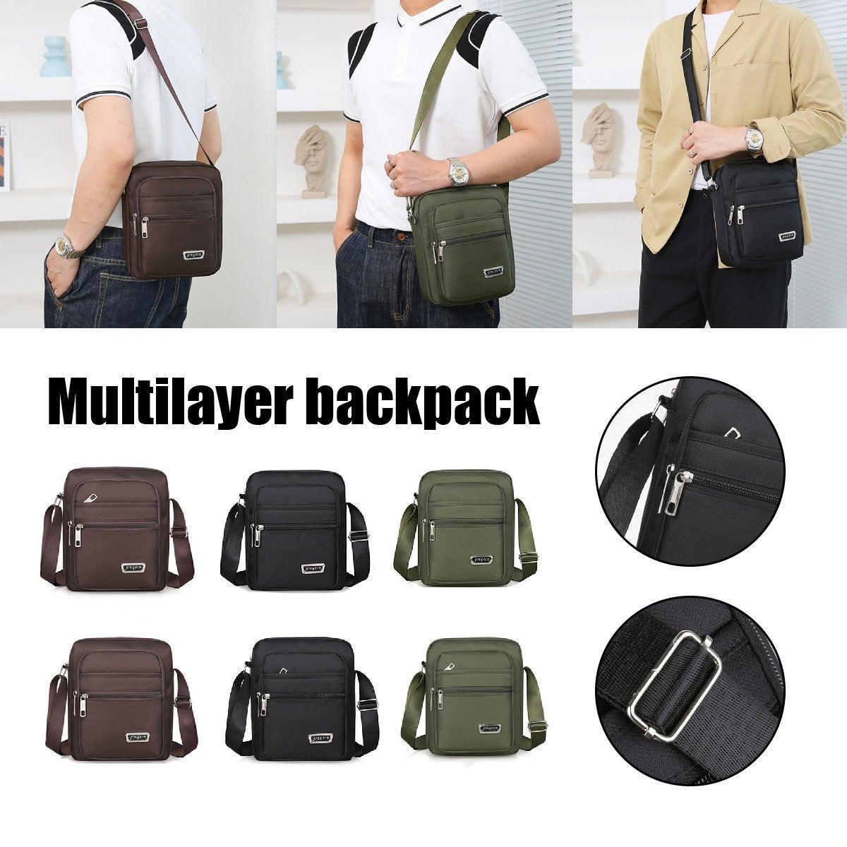 Backpacks: Mens Crossbody Shoulder Bag Travel Messenger Bag Casual Handbag for Boys and Men - Black-6 zippers