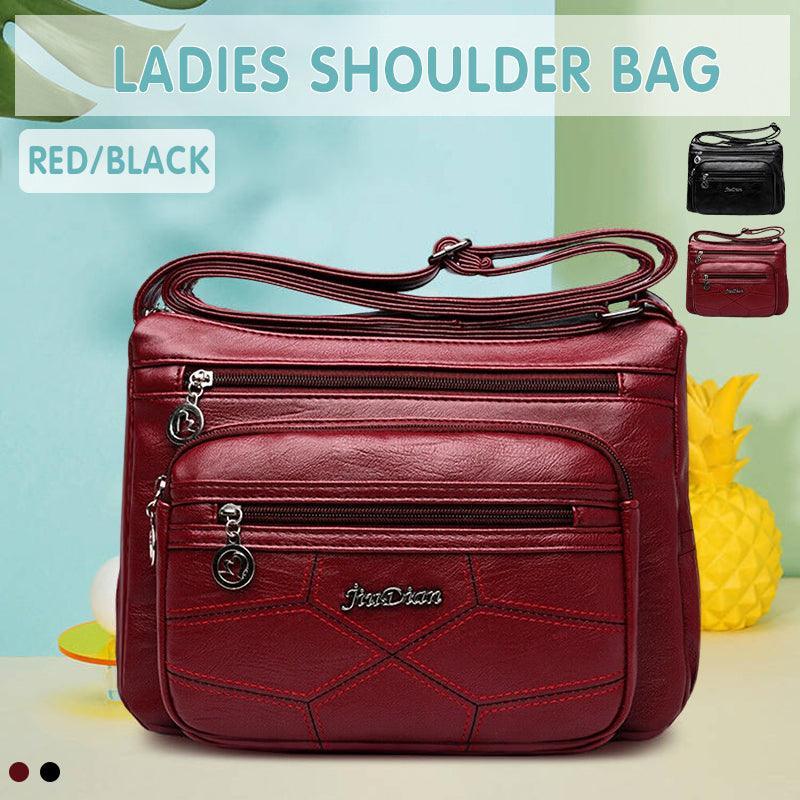 Women's Handbags: Multi Pocket Women Shoulder Bag Leather Crossbody Handbag Everyday Messenger - Red
