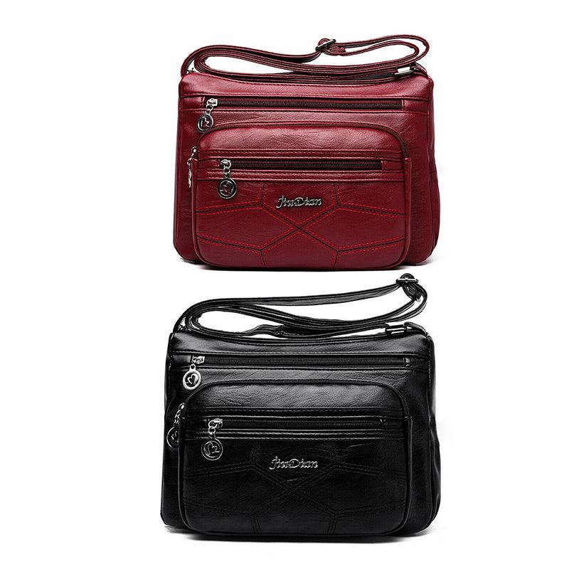 Women's Handbags: Multi Pocket Women Shoulder Bag Leather Crossbody Handbag Everyday Messenger - Red