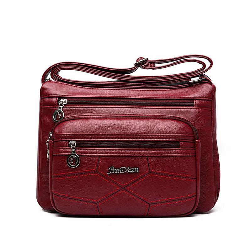 Women's Handbags: Multi Pocket Women Shoulder Bag Leather Crossbody Handbag Everyday Messenger - Red