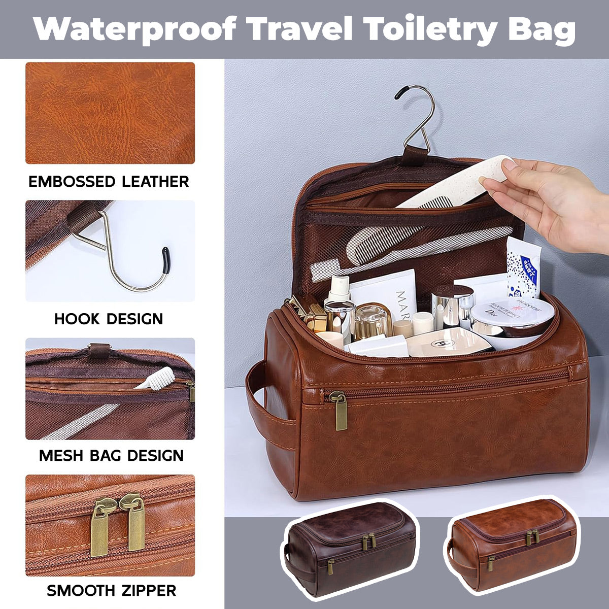 Cosmetic & Toiletry Bags: Large Capacity Waterproof Travel Toiletry Bag Cosmetic Organizer Multifunctional - Red Brown