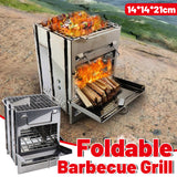 Camping Appliances: Outdoor Camping Mini Folding Wood Burning Stove Picnic Stainless Steel BBQ Grill