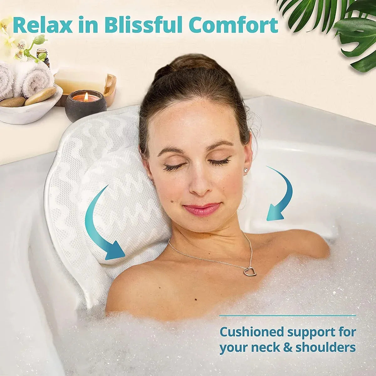 3D Breathable Mesh Bathtub Pillow Non Slip For Bathroom Spa Neck Back Support